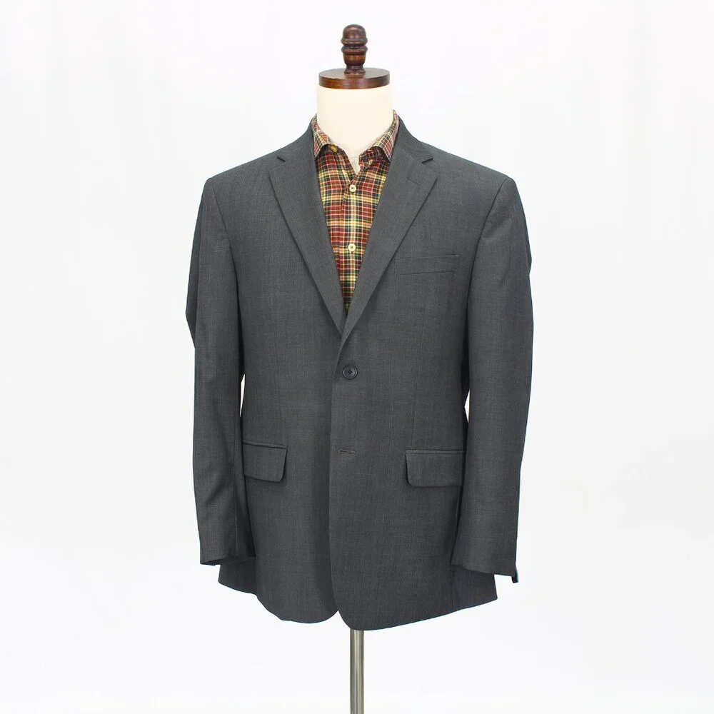 Kenneth Cole 42R Gray Blazer Sport Coat Jacket 2-Button Herringbone Y597
